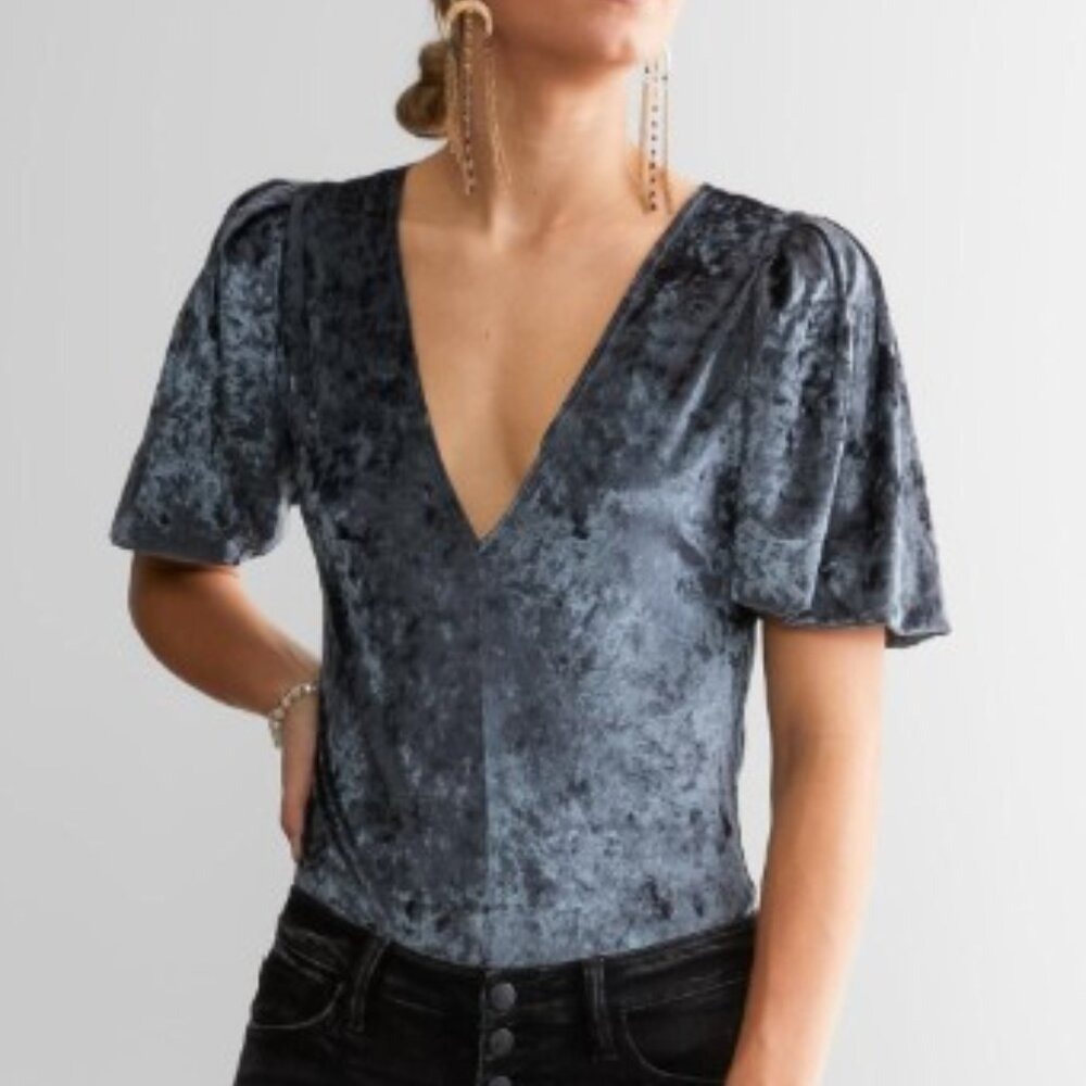 INTIMATELY FREE PEOPLE XS Don't You Wish Sunflower Seed Crushed Velvet Bodysuit